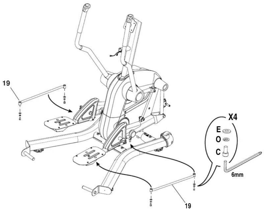 BOWFLEX LateralX LX3i - Arrimez les tiges parallèles aux bras de pédale et aux pédaliers/manivelles du pédalier - 1