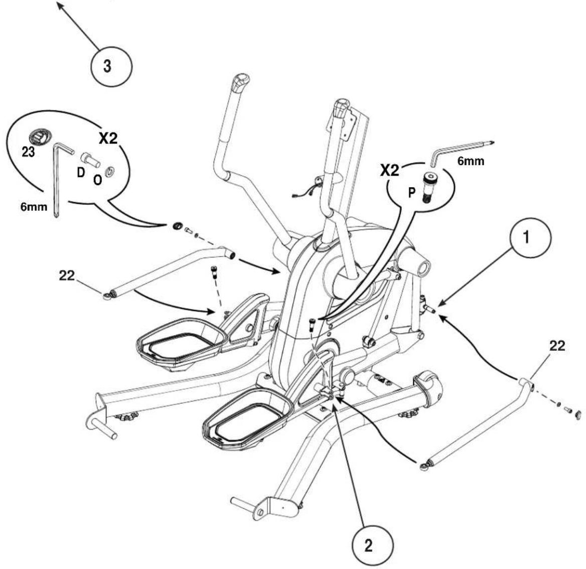 BOWFLEX LateralX LX3i - Arrimez les tiges latérales aux pédaliers/manivelles du pédalier puis aux bras de pédale - 1