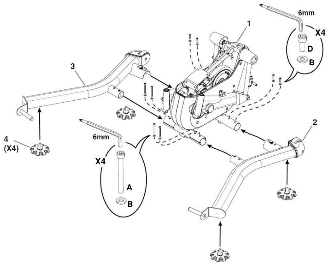 BOWFLEX LateralX LX3i - Installez les patins réglables sur les bases, puis installez les bases sur le moteur - 2