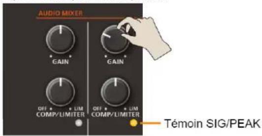AUDIO MIXER GAIN GAIN OFF • • LM COMP/LIMITER OFF • • LM COMP/LIMITER Témoin SIG/PEAK