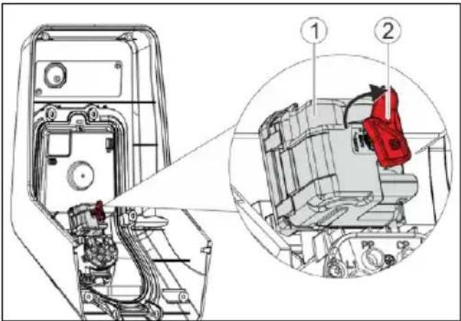 Technical diagram of a mechanical device with labeled parts, showing internal components and a zoomed-in view of the component.