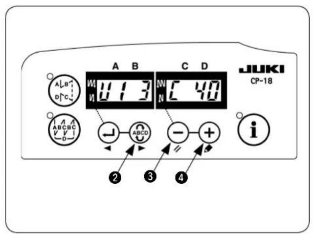 A B C D JUKI CP-18 ALB ORC W 11 3 N L 40 ABCSC V V I D- ↓ ABCD - + i 2 3 4