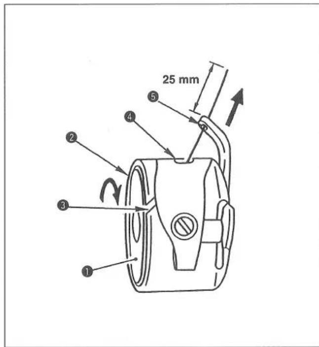 JUKI MOL254 - Winding the bobbin thread / Bewickeln der Spule / Bobinage d'une canette / Modo de bobinar el hilo de bobina / Avvolgimento del filo della bobina - 2