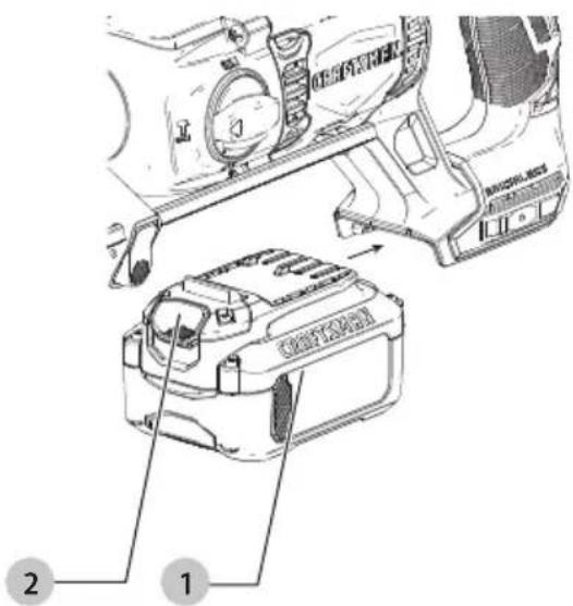 Technical diagram showing a mechanical assembly with labeled parts, including component 1 and part 2.