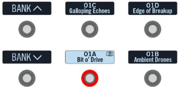 LINE 6 HX Effects - Si nécessaire, appuyez sur MODE pour passer en mode Preset. - 1
