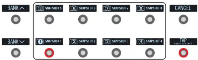 LINE 6 Helix Control - Appuyez simultanément sur BANK et BANK pour passer en mode Snapshot. - 1