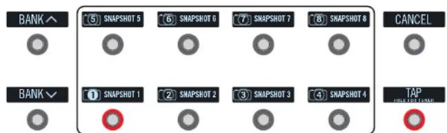 LINE 6 Helix Control - Appuyez simultanément sur BANK et BANK pour passer en mode Snapshot. - 1