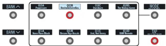 LINE 6 Helix Control - Appuyez sur le commutateur au pied 6 (MODE) pour passer en mode Preset. - 1