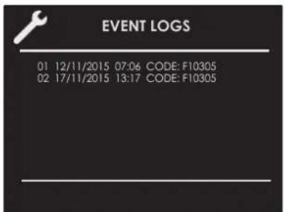 EVENT LOGS 01 12/11/2015 07:06 CODE: F10305 02 17/11/2015 13:17 CODE: F10305