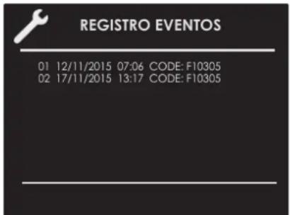 REGISTRO EVENTOS 01 12/11/2015 07:06 CODE: F10305 02 17/11/2015 13:17 CODE: F10305