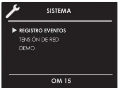 SISTEMA ▶ REGISTRO EVENTOS TENSIÓN DE RED DEMO OM 15