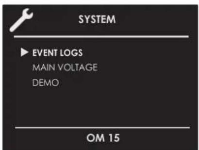 SYSTEM ▶ EVENT LOGS MAIN VOLTAGE DEMO OM 15