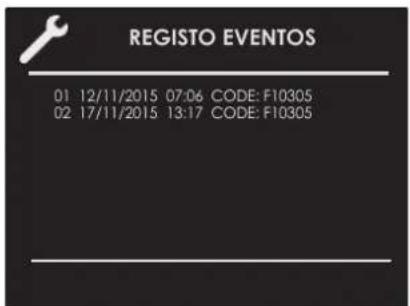 REGISTO EVENTOS 01 12/11/2015 07:06 CODE: F10305 02 17/11/2015 13:17 CODE: F10305