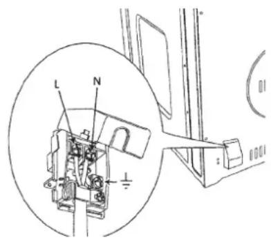 Technical diagram of an electrical switch mechanism with labeled components L and N, including a magnified inset view.