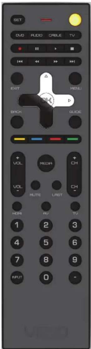 SET DVD RUDO CABLE TV EXIT MENU BACK GUIDE + VOL MEDIA + CH VOL MUTE LAST CH - HDMI RU TV 1 2 3 4 5 6 7 8 9 INPUT 0 -