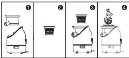 Diagram showing four sequential steps of a machine tool with labeled components and motion indicators
