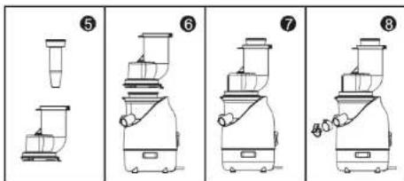 Diagram showing a multi-step cooking process of a blender, labeled 5 to 8 with step numbers.