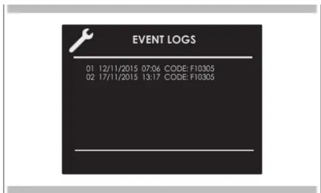 EVENT LOGS 01 12/11/2015 07:06 CODE: F10305 02 17/11/2015 13:17 CODE: F10305