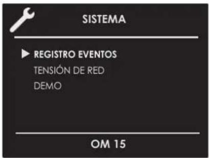 SISTEMA ▶ REGISTRO EVENTOS TENSIÓN DE RED DEMO OM 15