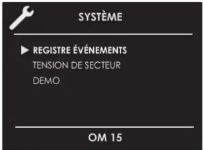 SYSTÈME ▶ REGISTRE ÉVÉNEMENTS TENSION DE SECTEUR DEMO OM 15
