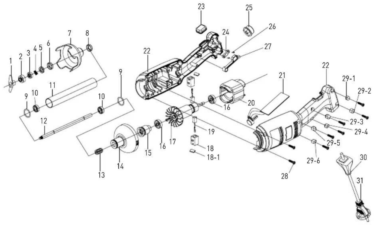 Hendi 221884 - Exploded drawing & part list for model 222140 - 1