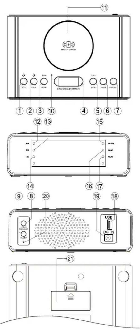 DENVER CRQ100 - PLAATS VAN DE BEDIENINGEN - 1
