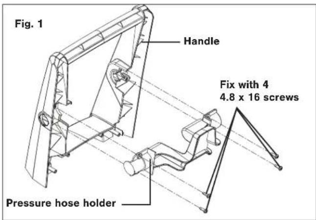 Fig. 1 Handle Fix with 4 4.8 x 16 screws Pressure hose holder