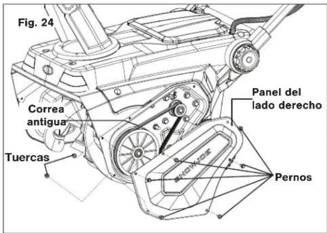 Fig. 24 Correa antigua Tuercas Panel del lado derecho Pernos