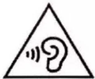 Warning symbol with a triangle containing a stylized 'e' and sound waves, indicating noise or sound.