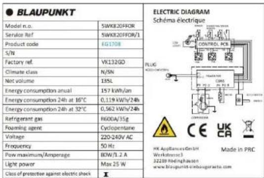 BLAUPUNKT 5WK820FF0 - EPREL - 1