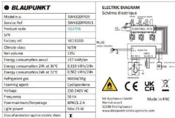 BLAUPUNKT 5WK820FF0 - TECHNISCHE DATEN - 1