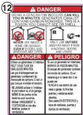 WESTINGHOUSE WGen12000c - SAFETY LABELS AND DECALS - 16