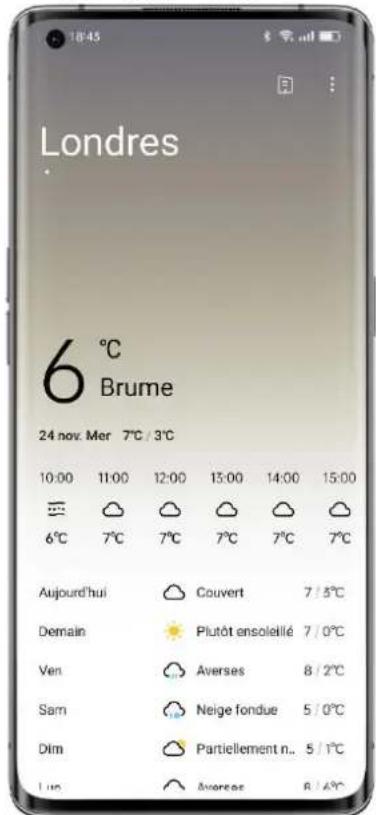 Londres 6 °C Brume 24 nov. Mer 7°C / 3°C 10:00 11:00 12:00 13:00 14:00 15:00 6°C 7°C 7°C 7°C 7°C 7°C Aujourd'hui Couvert 7 / 3°C Démain Plutôt ensoleillé 7 / 0°C Ven Averses 8 / 2°C Sam Neige fondue 5 / 0°C Dim Partiellement n.. 5 / 1°C Sun Averses 8 / 4°C