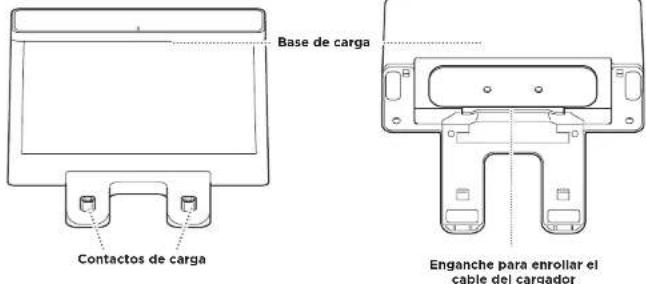 Base de carga Contactos de carga Enganche para enroliar el cable del cargador