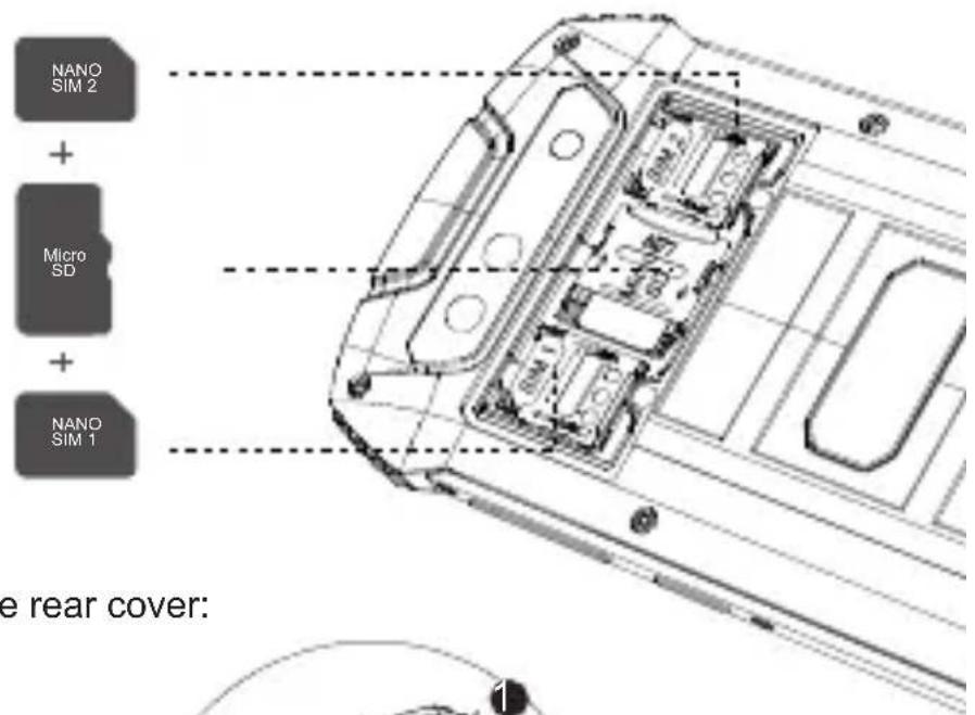 NANO SIM 2 + Micro SD + NANO SIM 1 e rear cover: 1