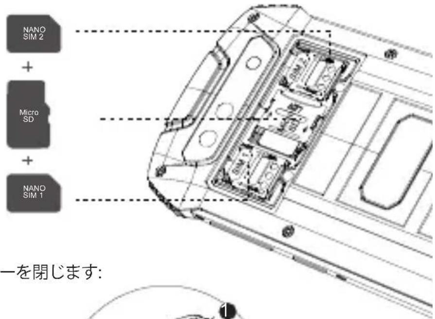 NANO SIM 2 + Micro SD + NANO SIM 1 一を閉じます: