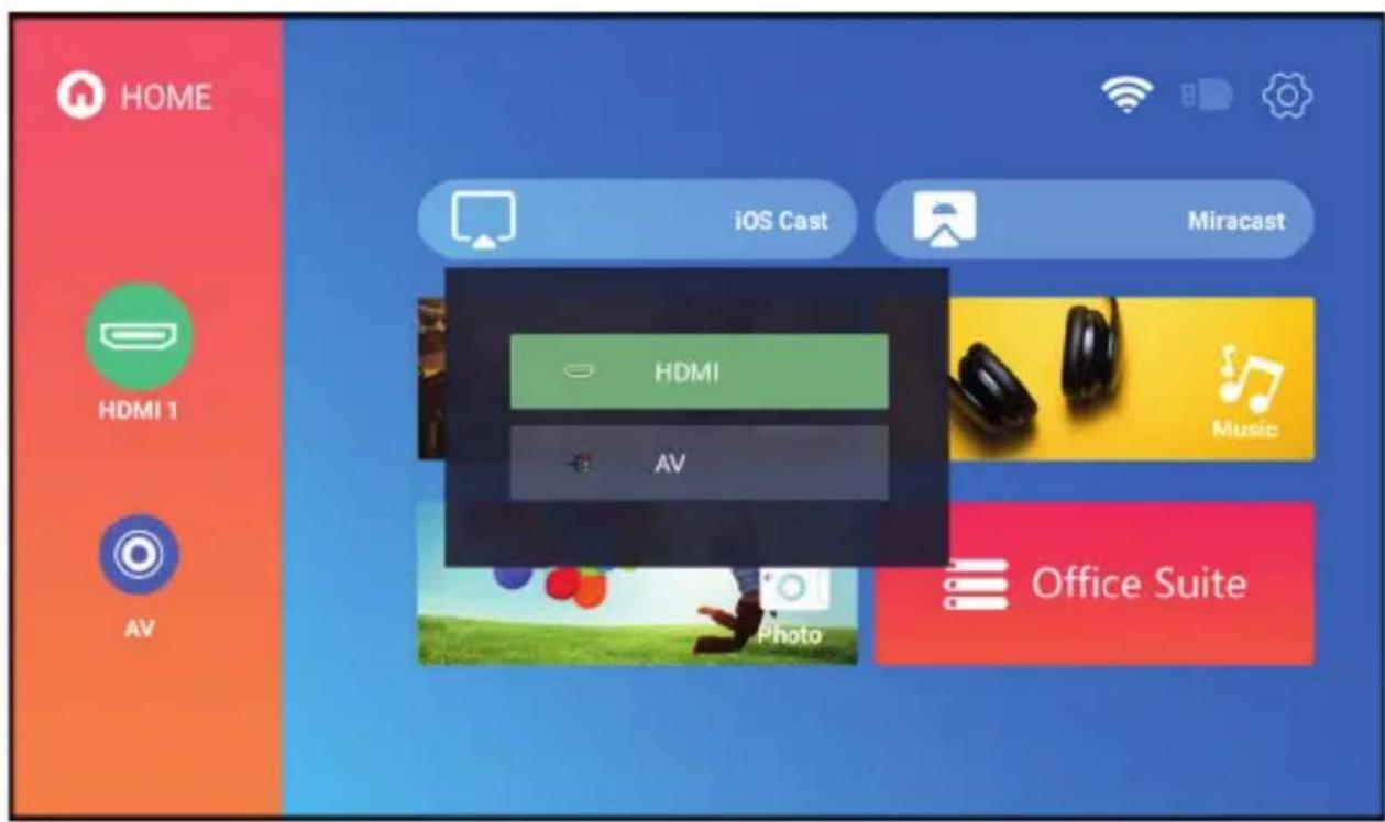 HOME iOS Cast Miracast HDMI 1 AV HDMI AV Music Office Suite Photo