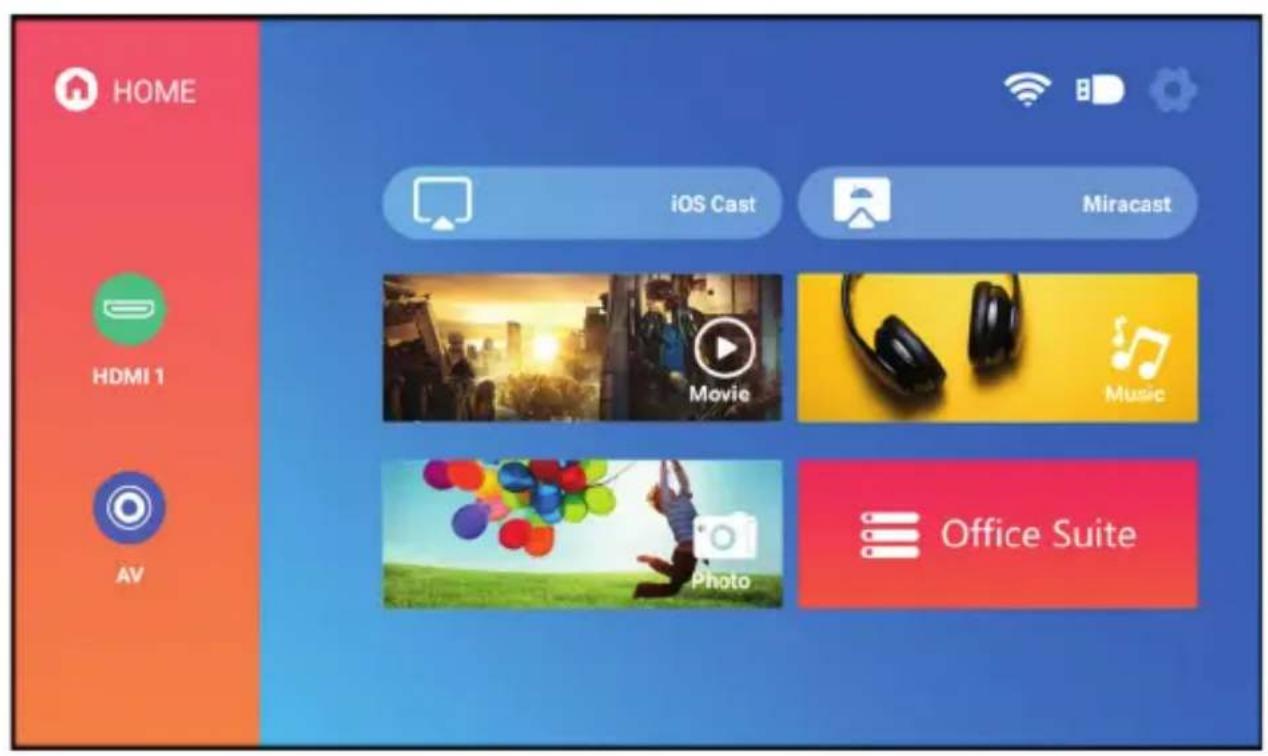 HOME iOS Cast Miracast HDMI 1 Movie Music AV Photo Office Suite