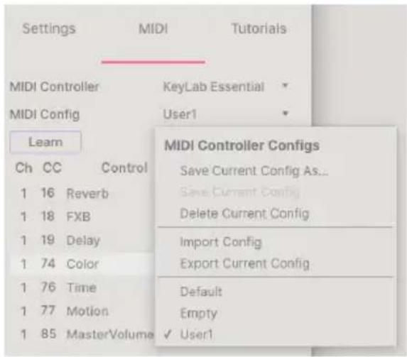 Arturia Augmented GRAND PIANO - Menu MIDI config - 1