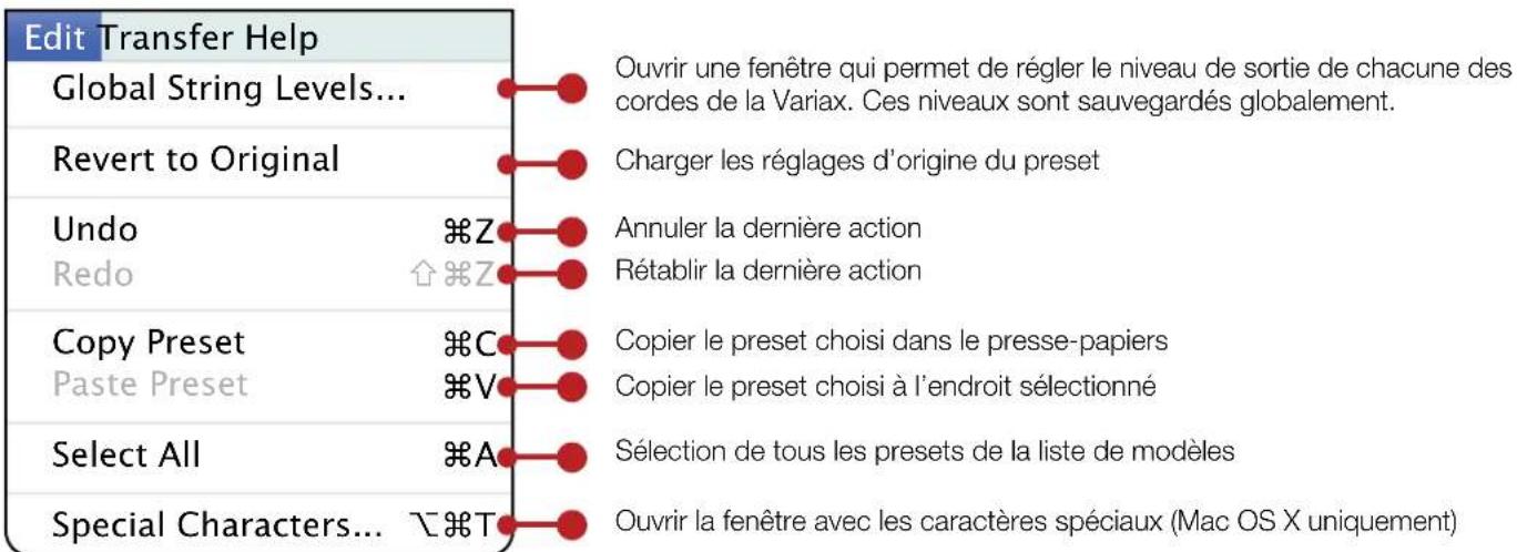 LINE 6 James Tyler Variax JTV69US - Commandes des menus de l'application - 2