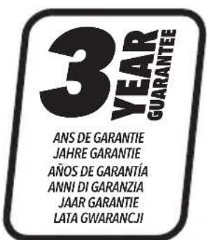 3 YEAR GUARANTEE ANS DE GARANTIE JAHRE GARANTIE AÑOS DE GARANTÍA ANNI DI GARANZIA JAAR GARANTIE LATA GWARANCJI