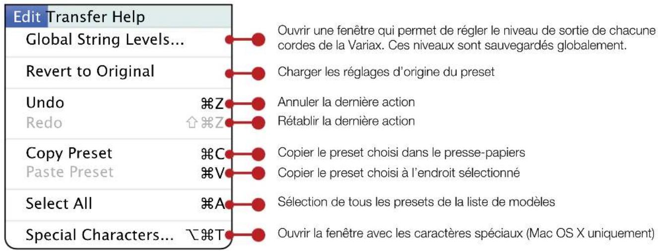 LINE 6 James Tyler Variax JTV59US - Commandes des menus de l'application - 2