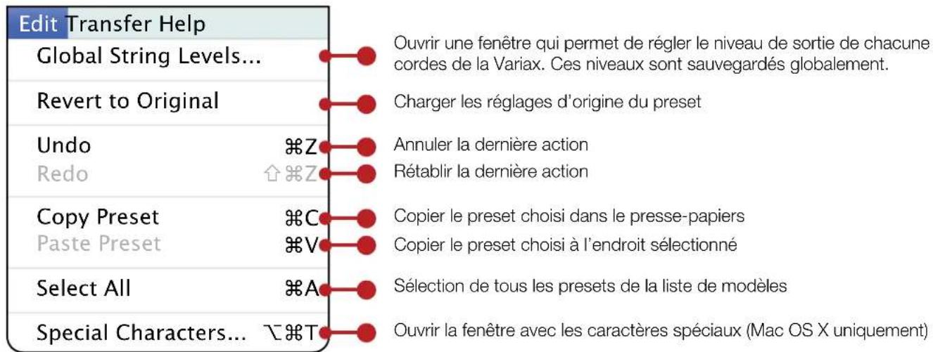 LINE 6 James Tyler Variax JTV59P - Commandes des menus de l'application - 2