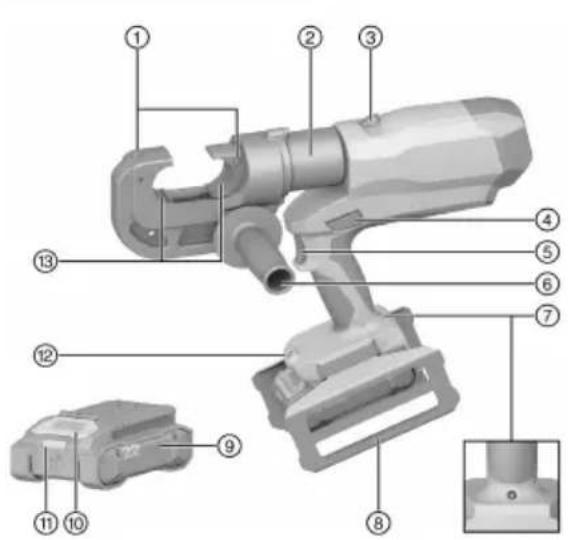 Labeled diagram of a handheld device with numbered parts for identification and assembly reference.