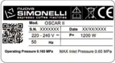 NUOVA SIMONELLI Oscar II - MASCHINENKENNZEICHNUNG - 1
