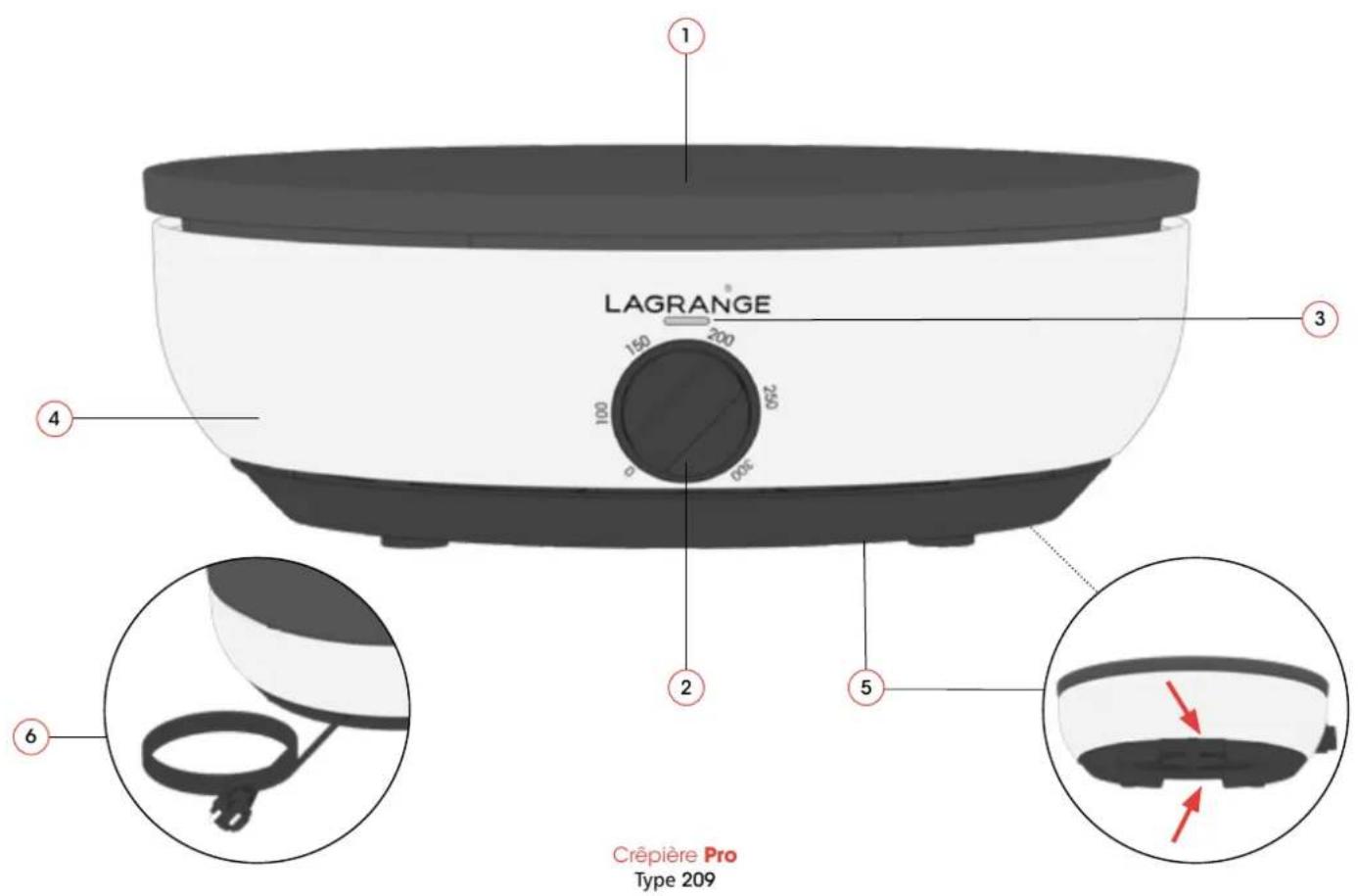 LAGRANGE Crêpière Pro 209001 - BESCHRIJVING VAN HET APPARAAT - 2