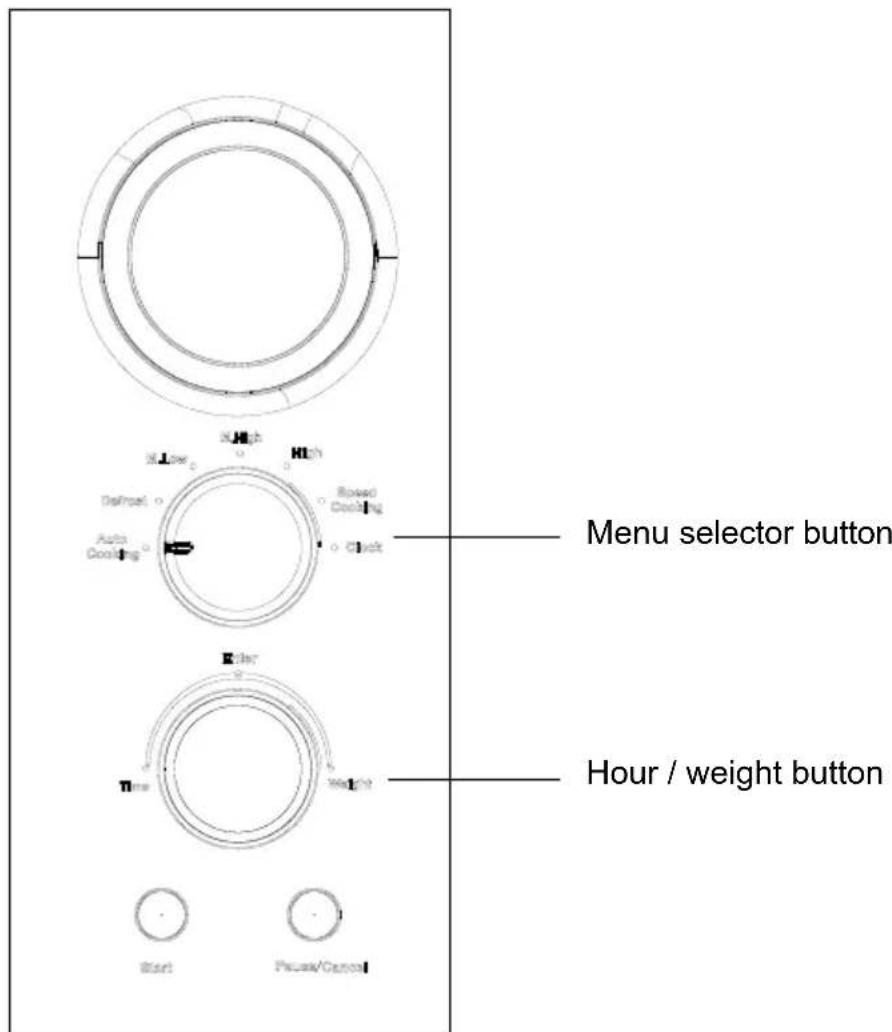 Menu selector button Hour / weight button