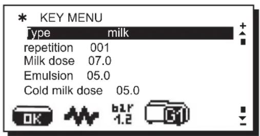 La Cimbali S39 Dolcevita - Key menu - Milk selection - 1