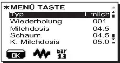 La Cimbali S39 TE - Menu Tastenbelegung - Selektion Milch - 1