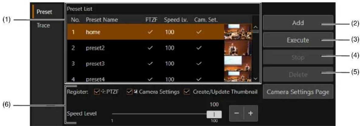 CANON CRX300 - Onglet [preset] (préréglage) - 1